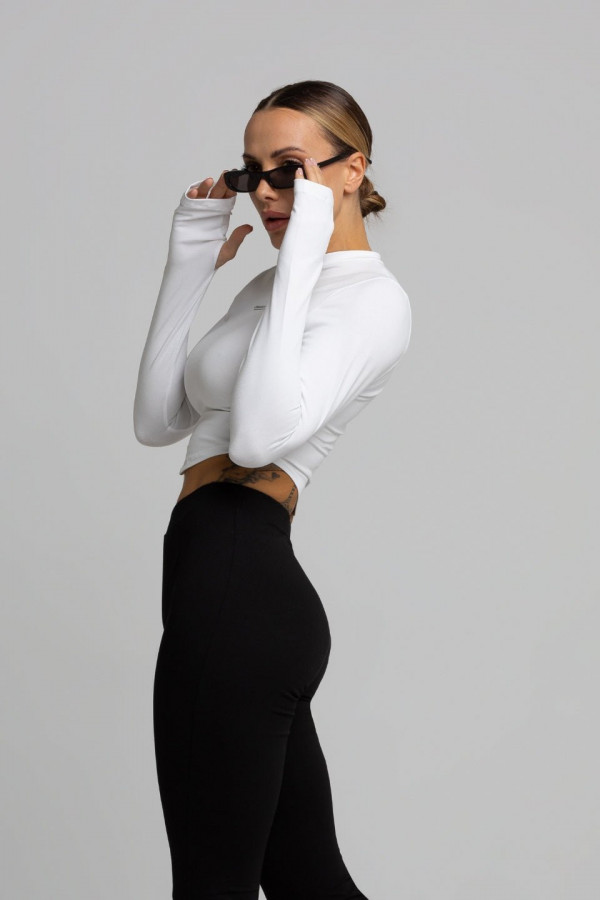 Krótki dopasowany longsleeve - biały 4