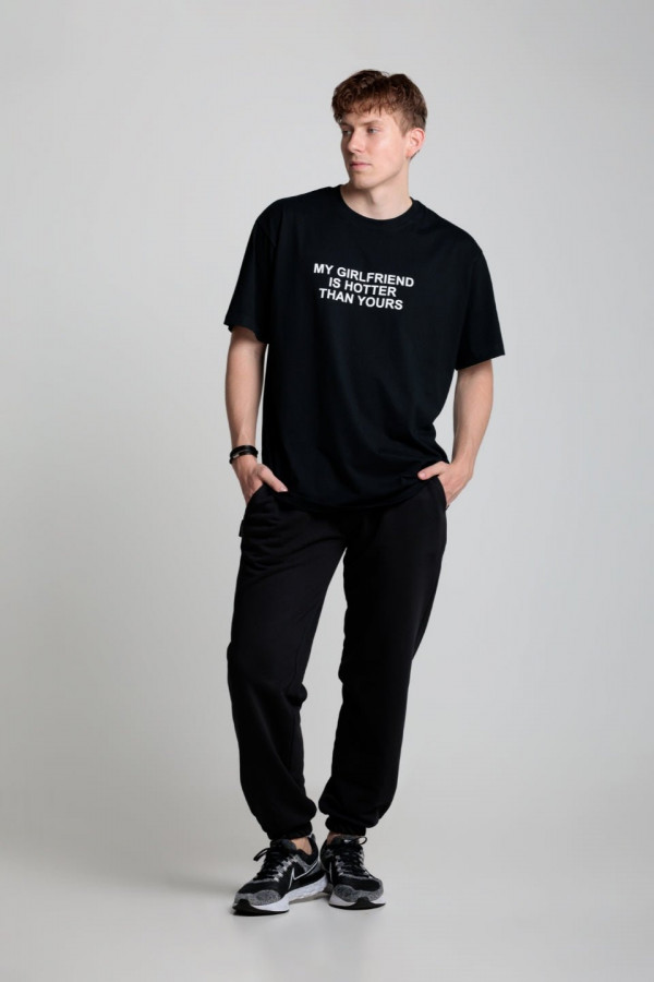 T-shirt bawełna z recyklingu oversize GIRLFRIEND nadruk biały - czarny 3
