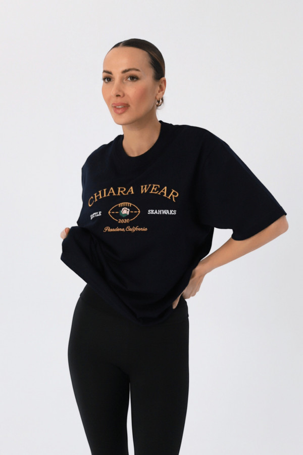 T-shirt bawełniany oversize haft CALIFORNIA - granatowy 1