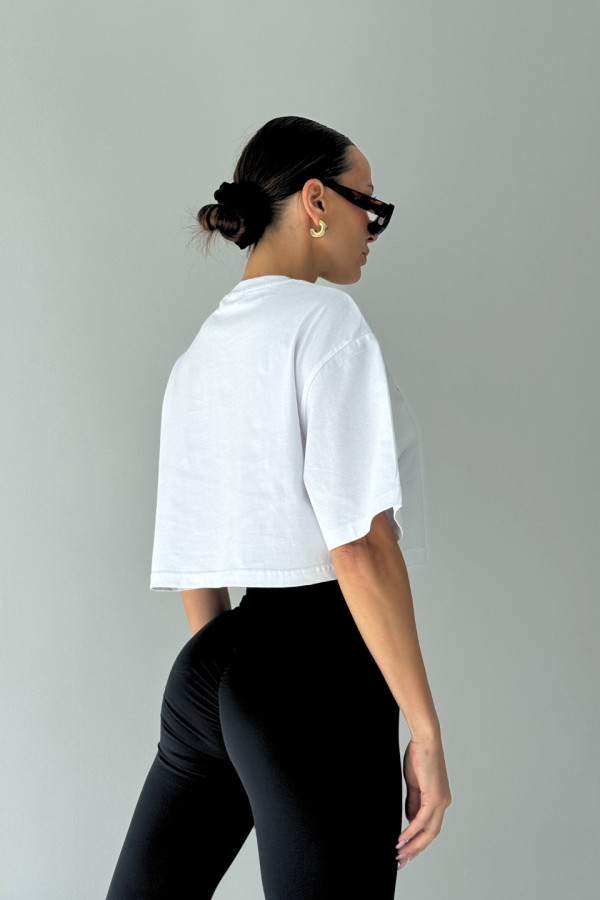 T-shirt crop top CHERRY - biały 2