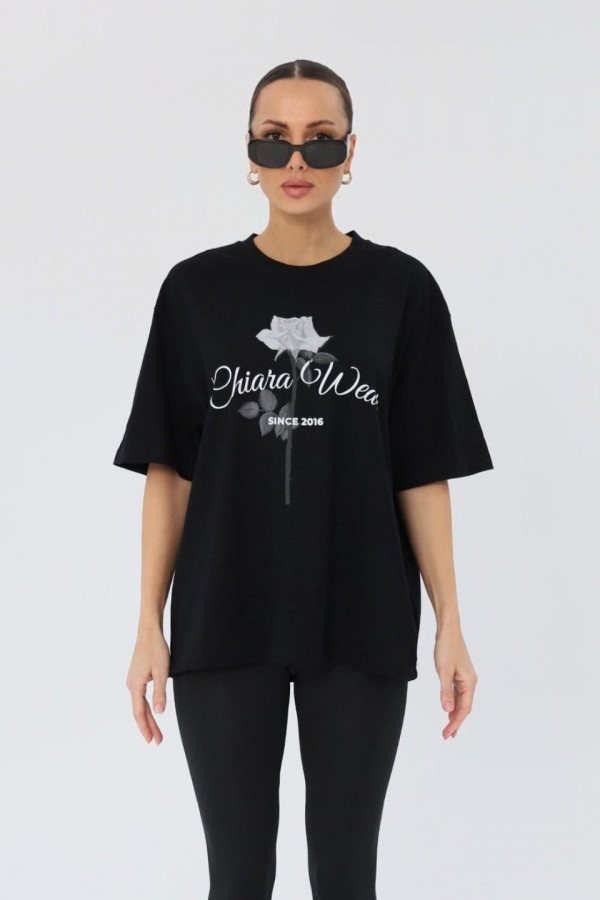 T-shirt bawełniany oversize ROSE - czarny 6