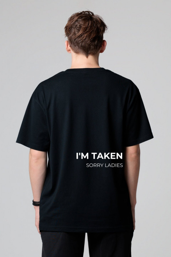 T-shirt bawełna z recyklingu oversize TAKEN nadruk biały - czarny