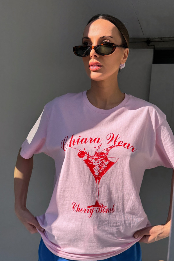 T-shirt bawełniany oversize CHERRY BOMB - różowy 2