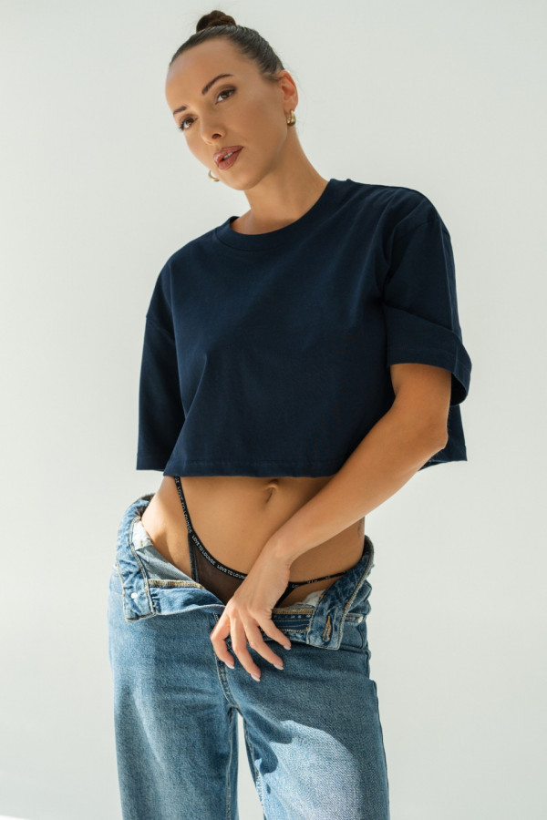 T-shirt CROP TOP - granatowy 1