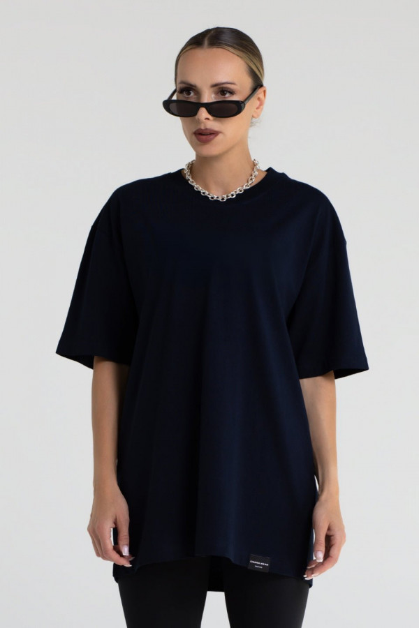T-shirt bawełniany oversize BOYFRIEND - granatowy