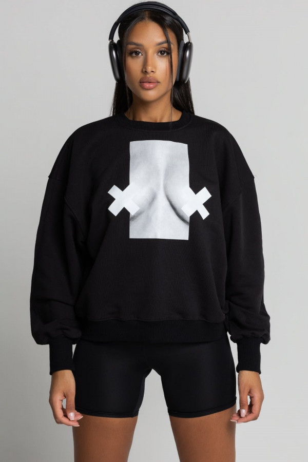 Bluza damska oversize - czarny NADRUK XX BOOBIES