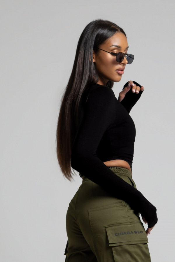 Krótki dopasowany longsleeve VALERIE nadruk CHIARA - czarny 3