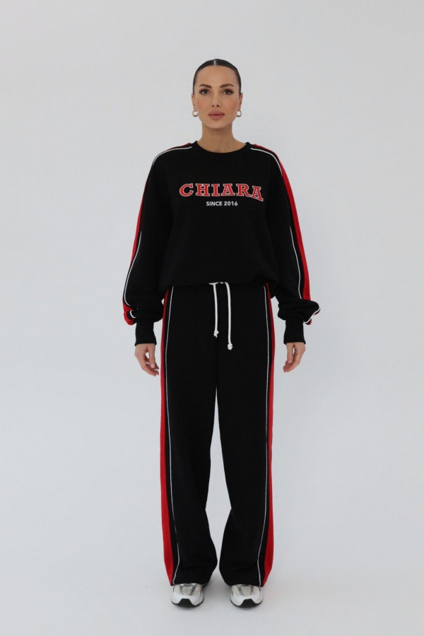 Bluza damska oversize z lampasem haft CHIARA - czarny 2
