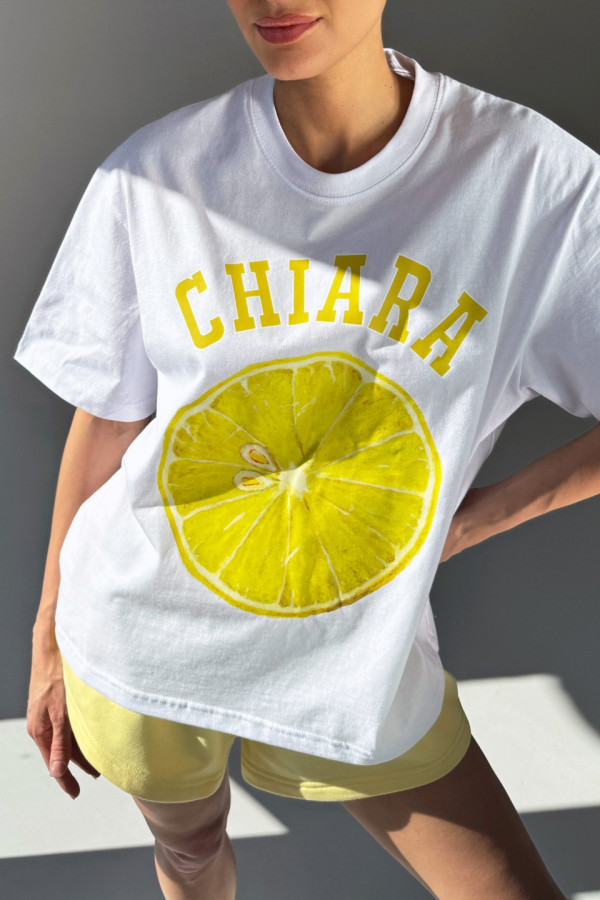 T-shirt bawełniany oversize LEMON - biały