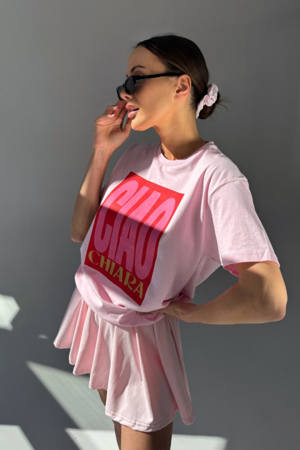 T-shirt bawełniany oversize CIAO - różowy 1