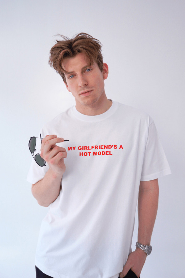 T-shirt bawełna z recyklingu oversize HOT MODEL męski - biały