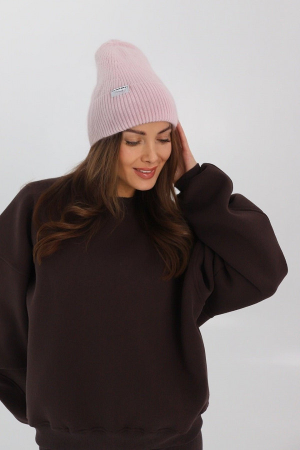 Czapka wełniana BEANIE - pudrowy róż