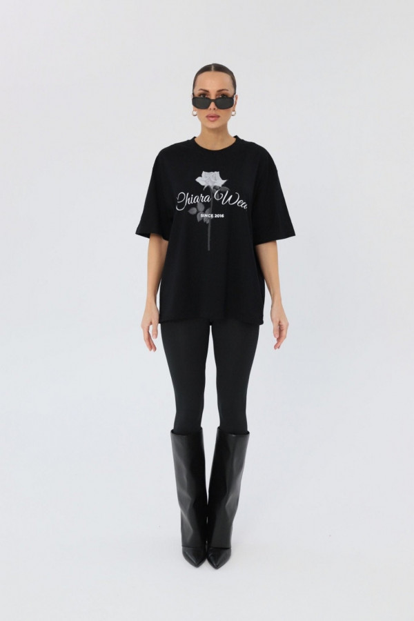 T-shirt bawełniany oversize ROSE - czarny 5