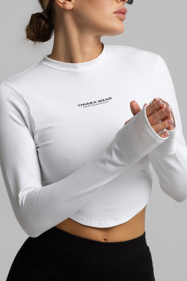 Krótki dopasowany longsleeve nadruk CHIARA - biały 4