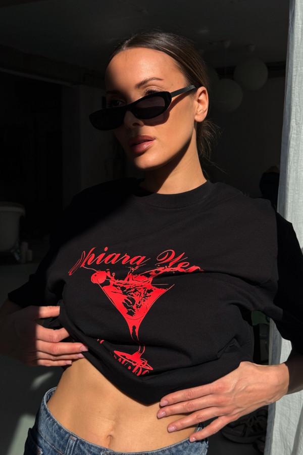 T-shirt bawełniany oversize CHERRY BOMB - czarny 1