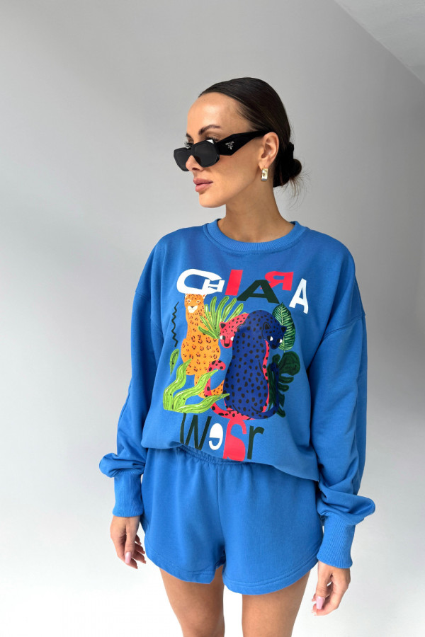 Bluza damska oversize JUNGLE - niebieski 3