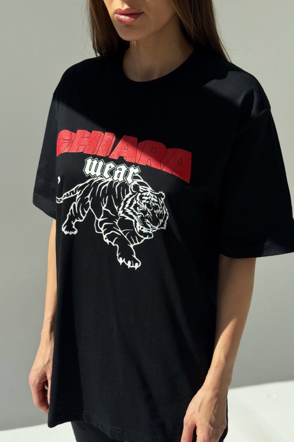 T-shirt bawełniany oversize TIGER - czarny