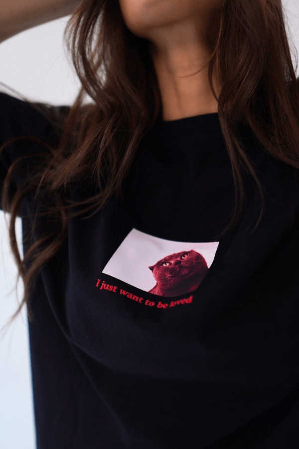 T-shirt bawełniany oversize CAT - czarny 1
