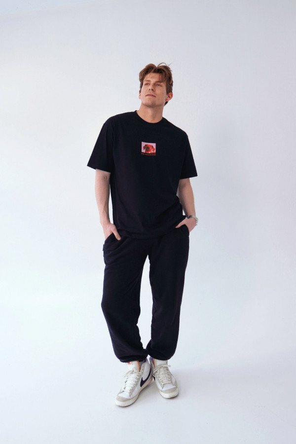 T-shirt bawełna z recyklingu oversize DOG męski - czarny 2