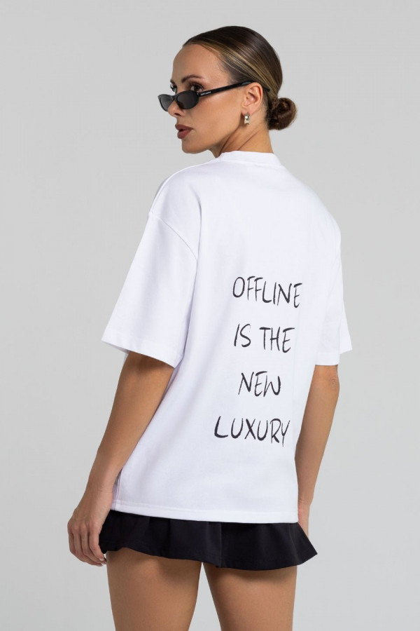 T-shirt bawełniany oversize OFFLINE nadruk czarny - biały