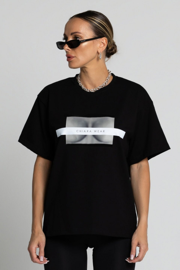 T-shirt oversize FREE BOOBIES bawełna z recyklingu - czarny
