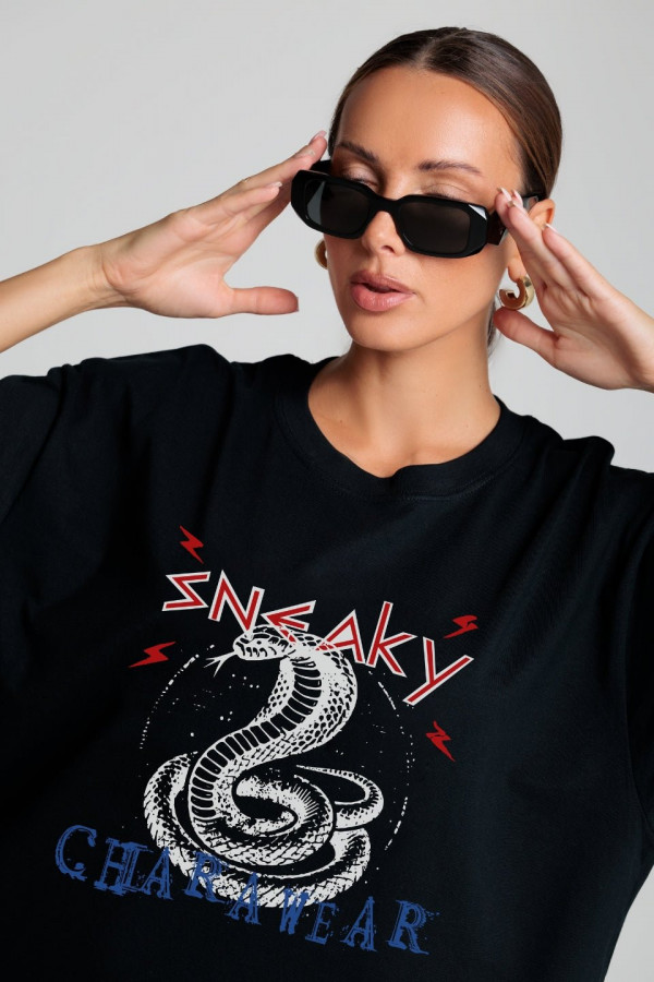 T-shirt bawełniany oversize BOYFRIEND SNEAKY - czarny 3