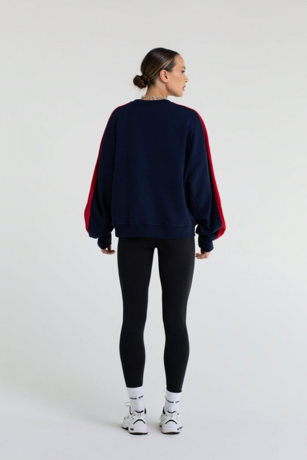 Bluza damska oversize z lampasem haft CHIARA - granatowy 4