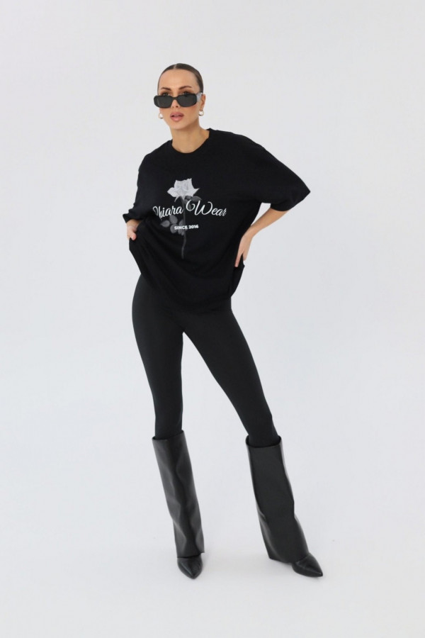 T-shirt bawełniany oversize ROSE - czarny 4
