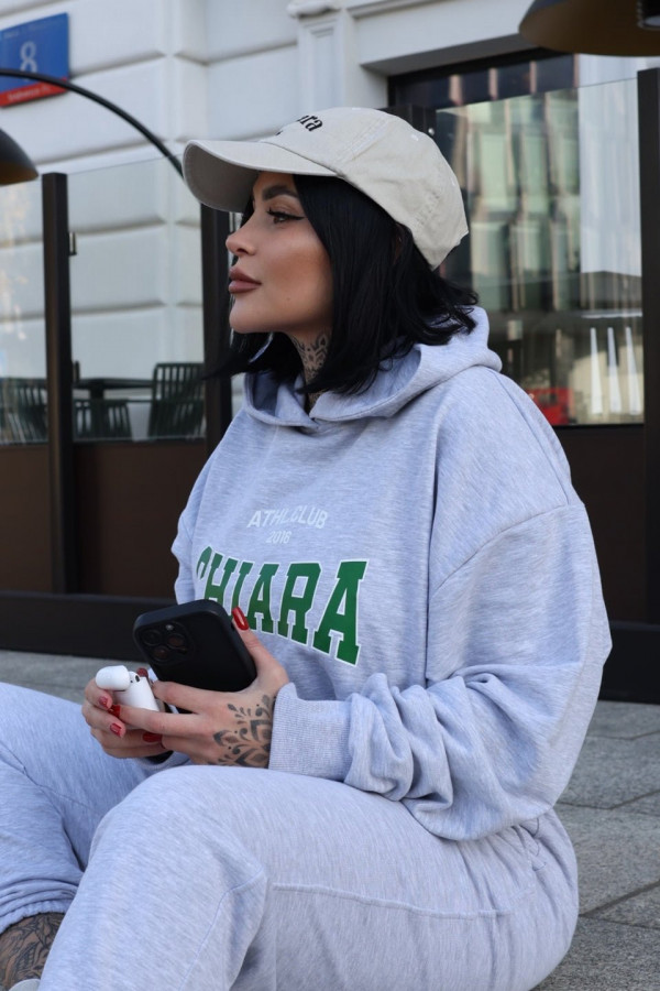Bluza oversize damska HOODIE nadruk CHIARA - szary