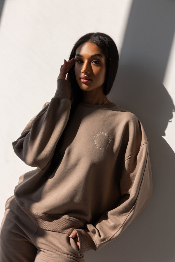 Bluza damska oversize - mokka haft CHIARA