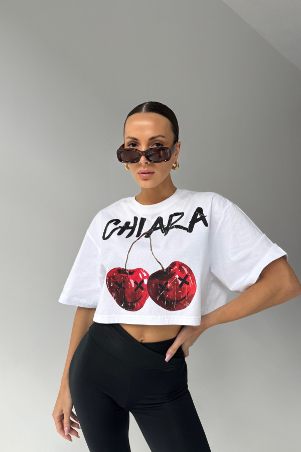 T-shirt crop top CHERRY - biały