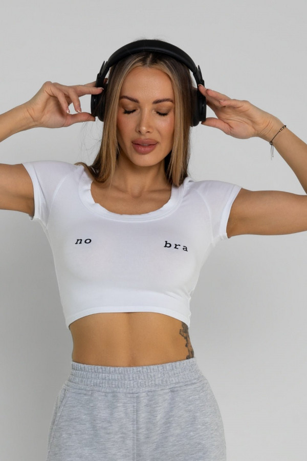 T-shirt krótki RIB nadruk NO BRA - biały 3