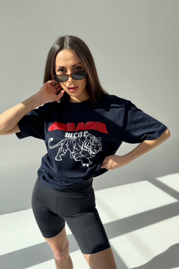 T-shirt bawełniany oversize TIGER - granatowy 1