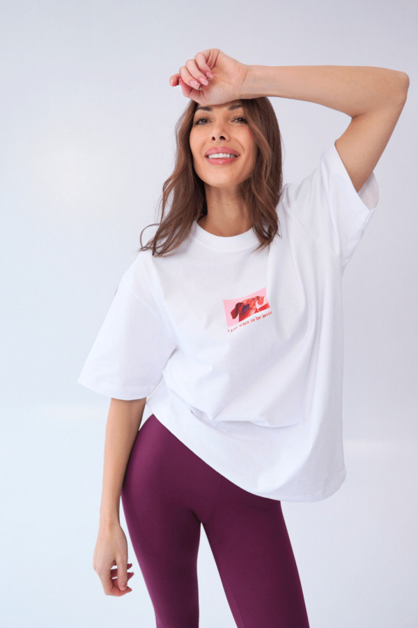 T-shirt bawełniany oversize DOG - biały
