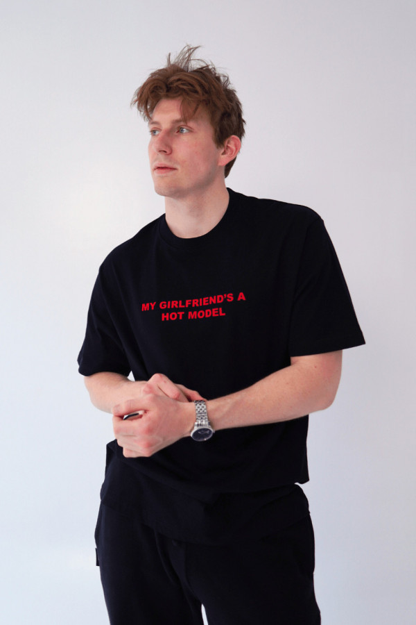 T-shirt bawełna z recyklingu oversize HOT MODEL męski - czarny