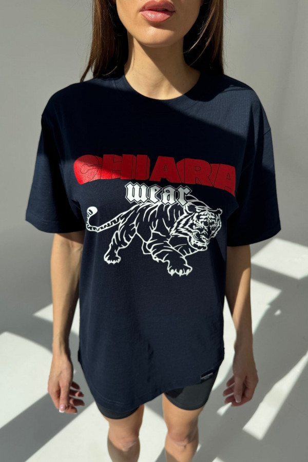 T-shirt bawełniany oversize TIGER - granatowy 4
