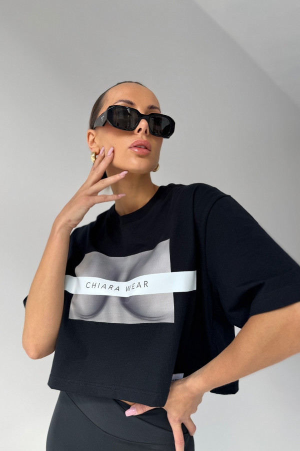 T-shirt crop top FREE BOOBIES - czarny 1