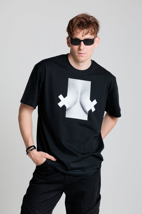 T-shirt bawełna z recyklingu oversize XX BOOBIES męski - czarny