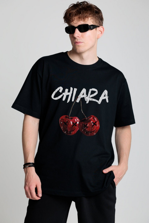 T-shirt bawełna z recyklingu oversize CHERYY - czarny 1