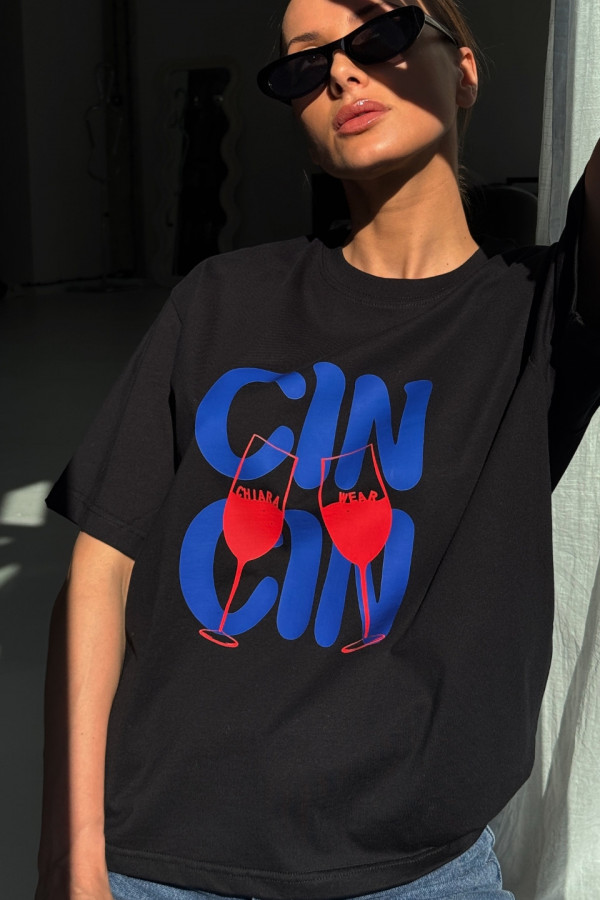T-shirt bawełniany oversize CIN CIN - czarny