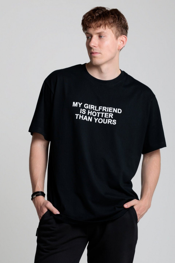 T-shirt bawełna z recyklingu oversize GIRLFRIEND nadruk biały - czarny 1