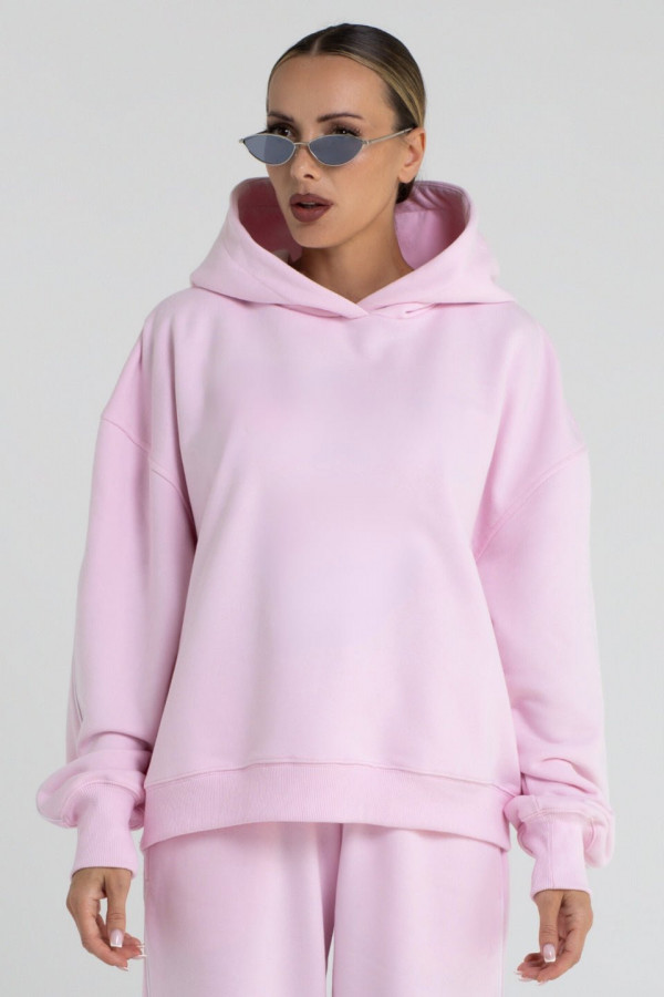 Bluza damska hoodie z bizą - rożowy