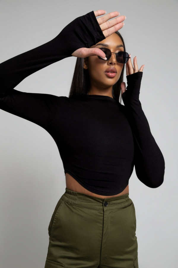 Krótki dopasowany longsleeve VALERIE - czarny