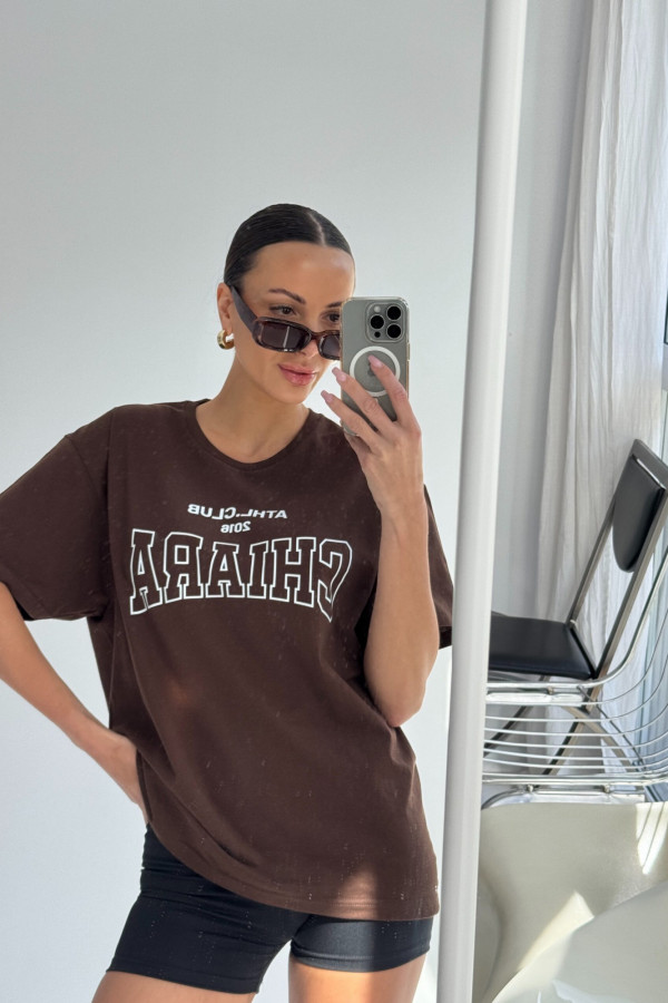 T-shirt bawełniany oversize CHIARA - brązowy 5