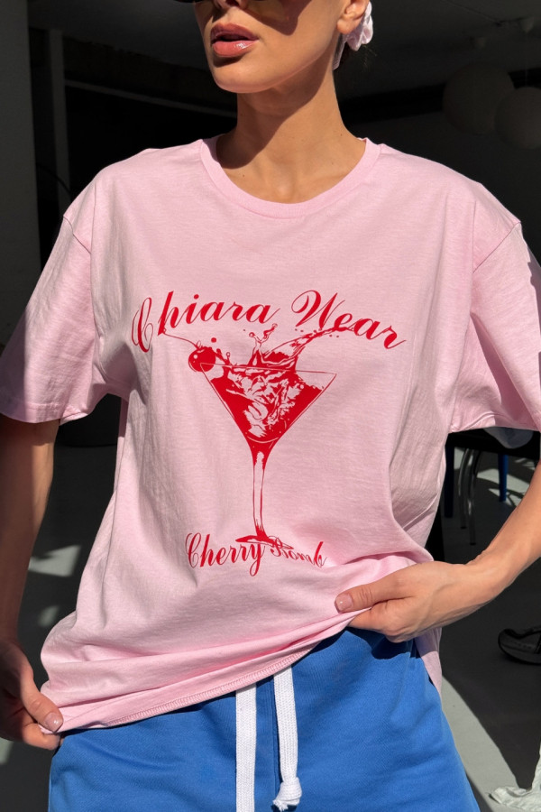 T-shirt bawełniany oversize CHERRY BOMB - różowy