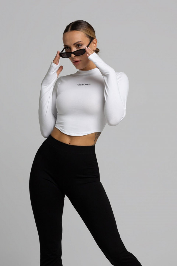 Krótki dopasowany longsleeve nadruk CHIARA - biały 2