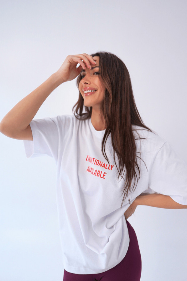 T-shirt bawełniany oversize EMOTIONALLY - biały
