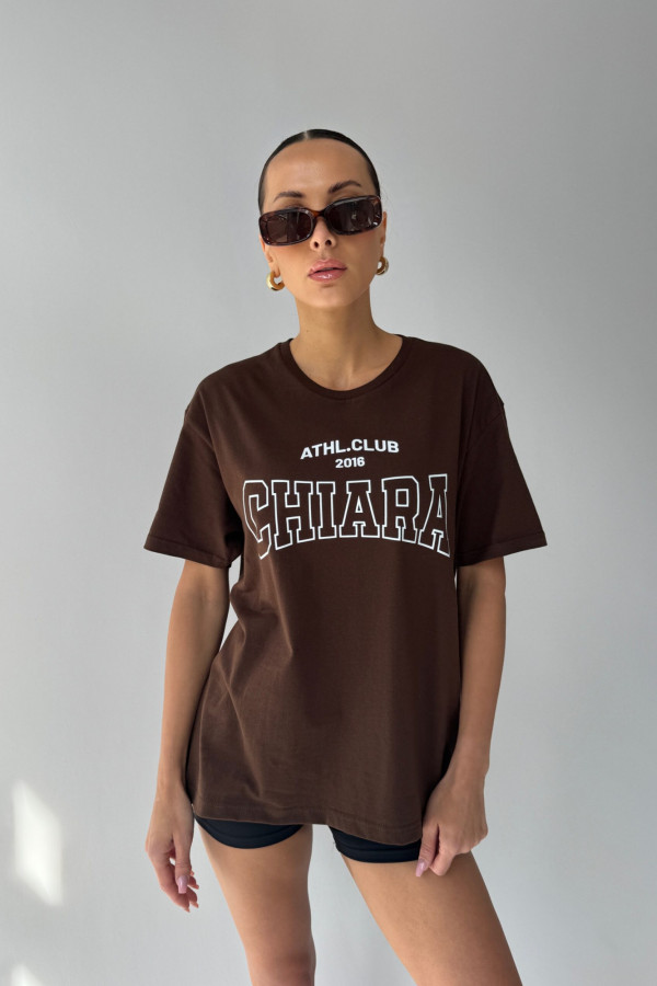 T-shirt bawełniany oversize CHIARA - brązowy