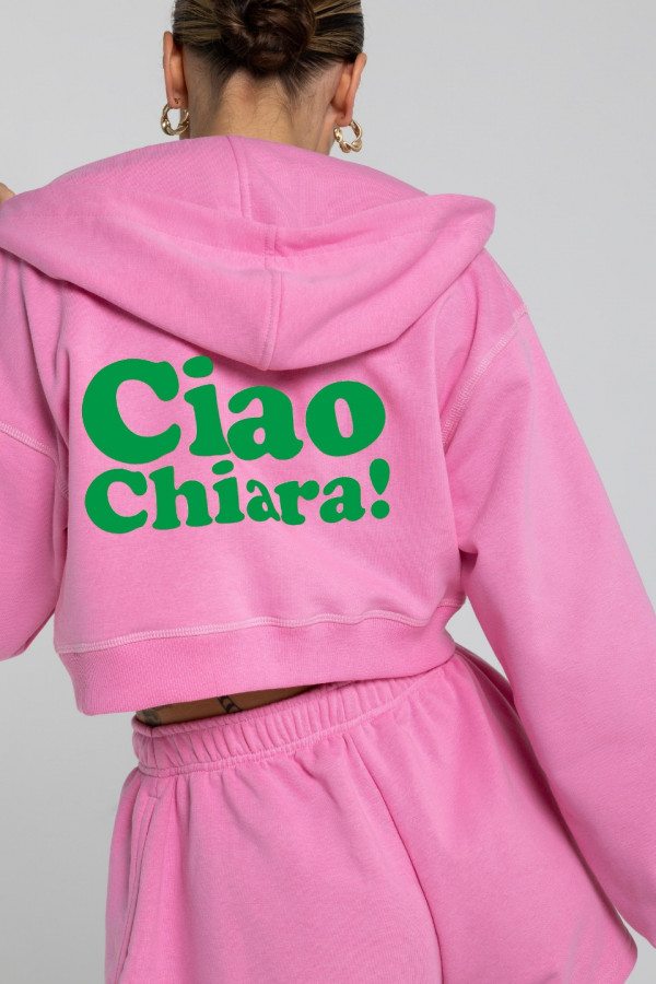 Bluza krótka z kapturem ZIP nadruk zielony CIAO CHIARA - różowy