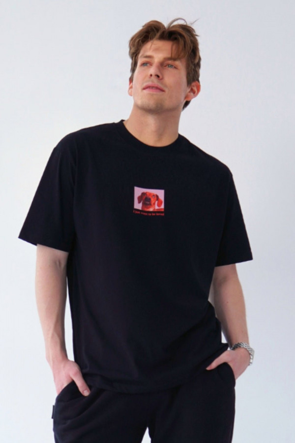 T-shirt bawełna z recyklingu oversize DOG męski - czarny